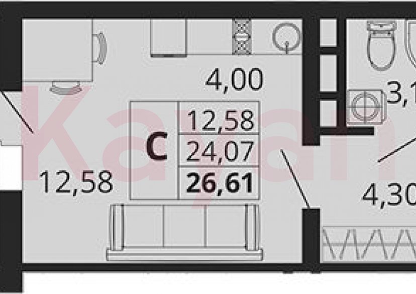Продажа студии, 24.07 кв.м фото 0 Продажа студии, 24.07 кв.м фото 0