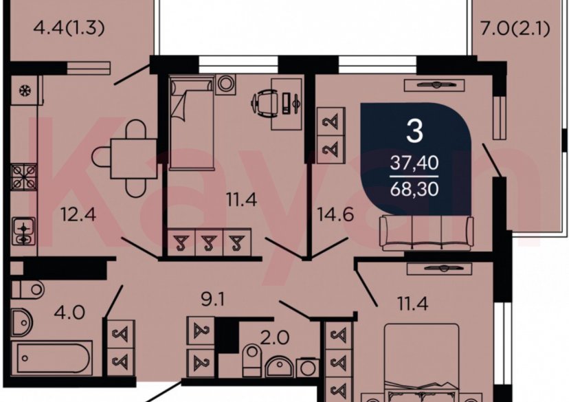 Продажа 3-комн. квартиры, 71.2 кв.м фото 8