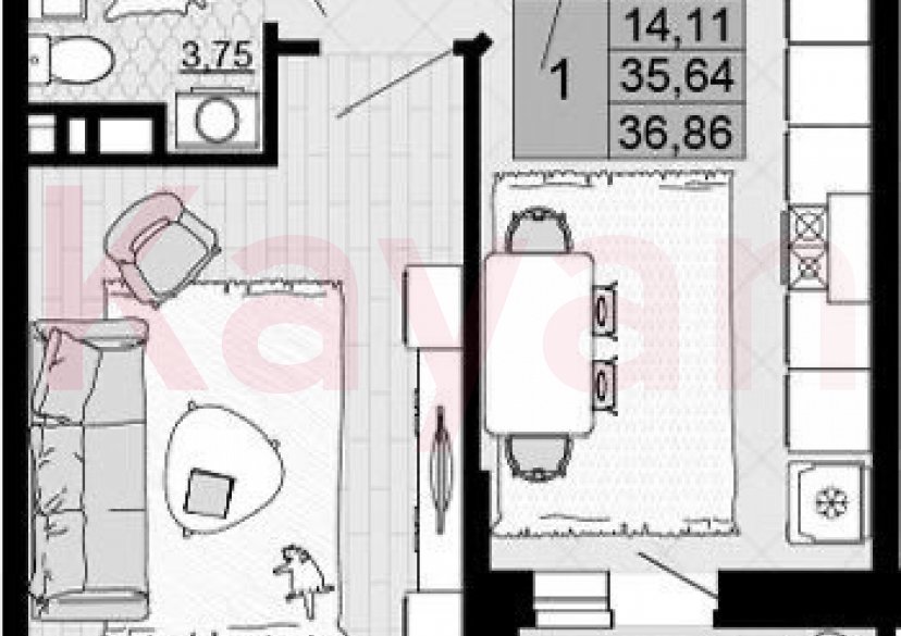 Продажа 1-комн. квартиры, 36.86 кв.м фото 0