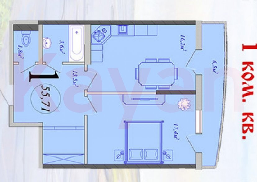 Продажа 1-комн. квартиры, 56 кв.м фото 1