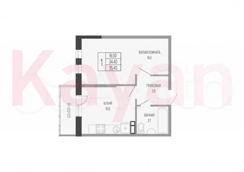 Продажа 1-комн. квартиры, 35 кв.м фото 3