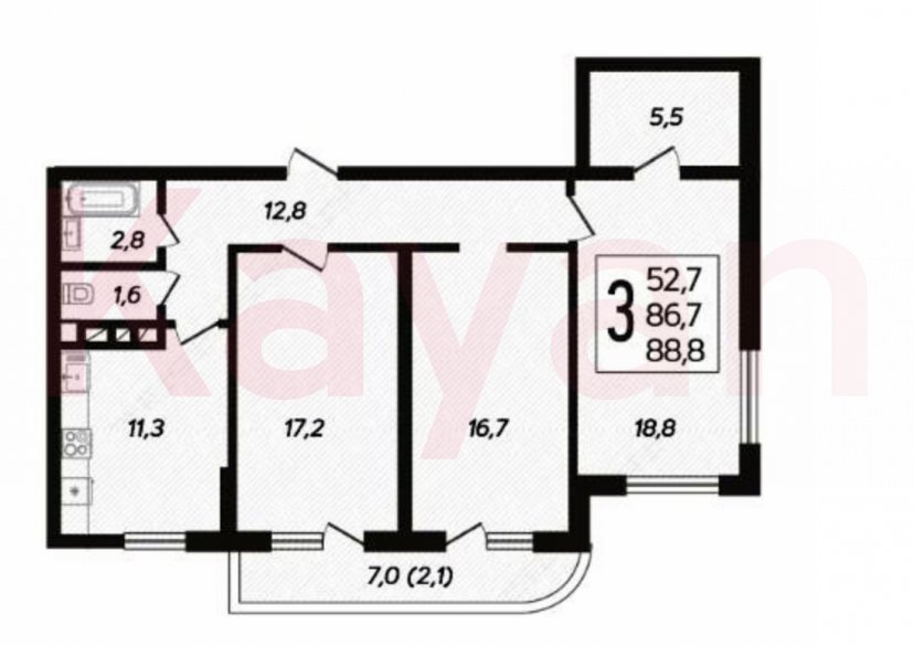 Продажа 3-комн. квартиры, 88.8 кв.м фото 1