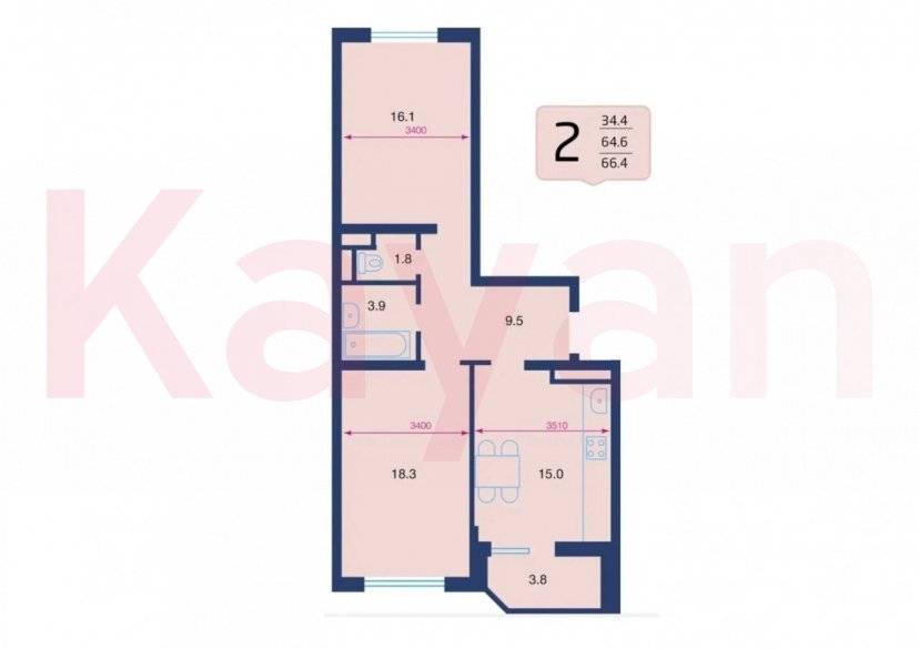 Продажа 2-комн. квартиры, 65 кв.м фото 15