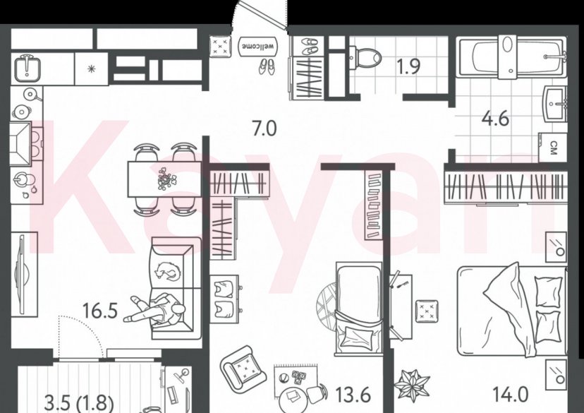Продажа 2-комн. квартиры, 59 кв.м фото 7