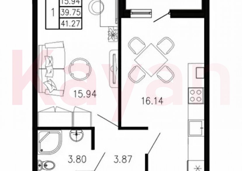 Продажа 1-комн. квартиры, 41.27 кв.м фото 0