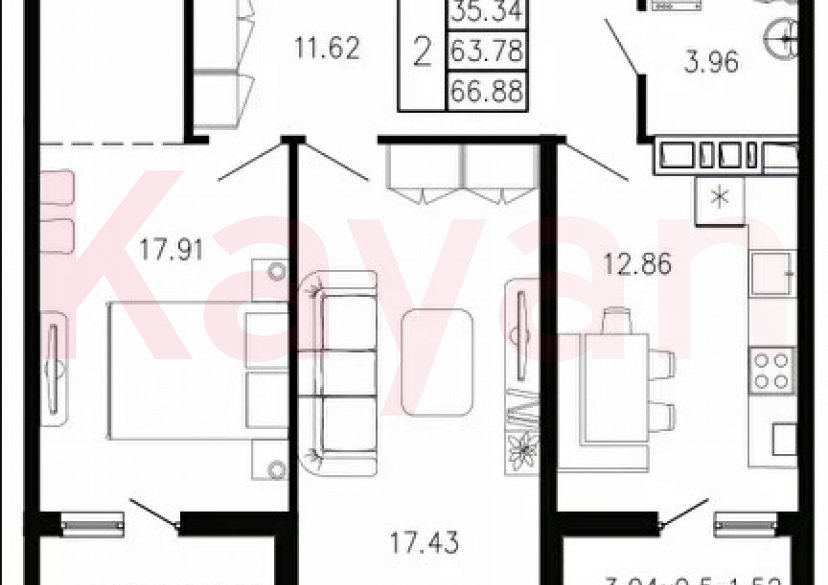 Продажа 2-комн. квартиры, 66.88 кв.м фото 0