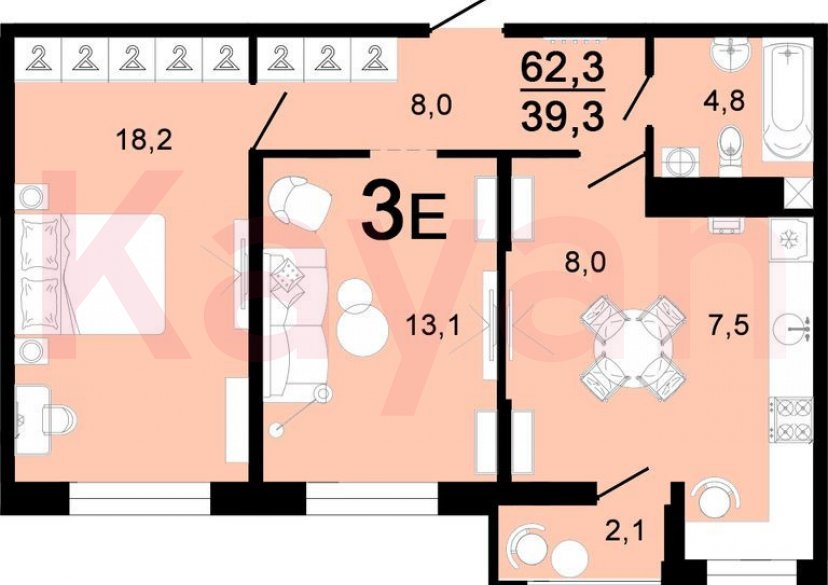 Продажа 3-комн. квартиры, 62.3 кв.м фото 4 Продажа 3-комн. квартиры, 62.3 кв.м фото 4