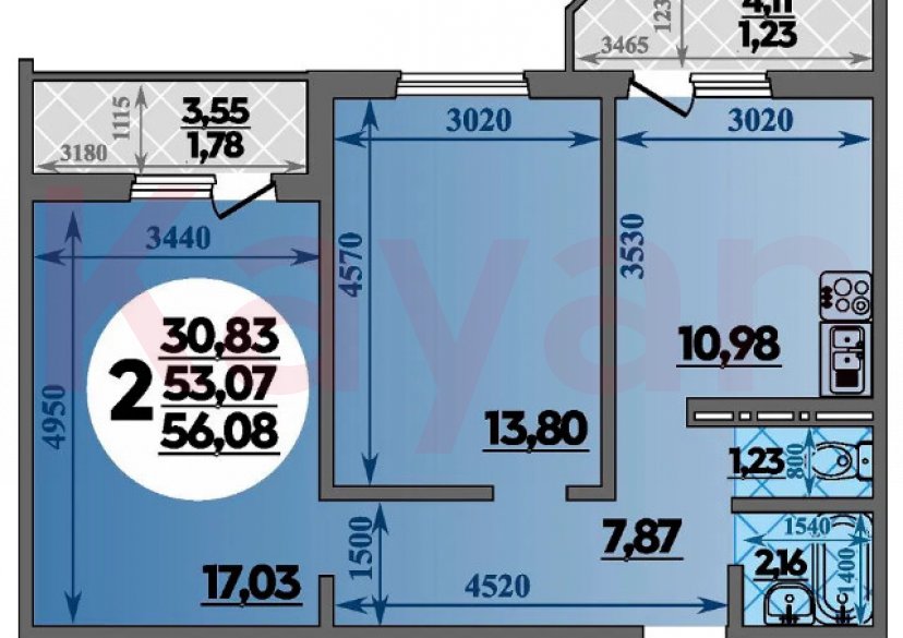 Продажа 2-комн. квартиры, 56 кв.м фото 4