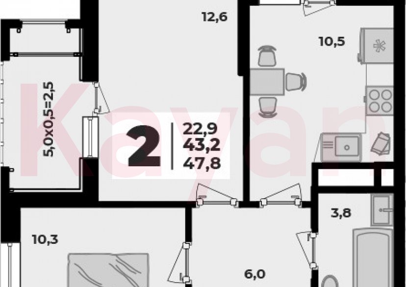 Продажа 2-комн. квартиры, 47.8 кв.м фото 3