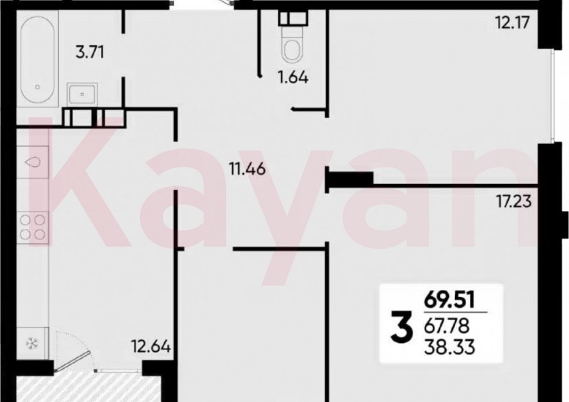 Продажа 3-комн. квартиры, 69.51 кв.м фото 3 Продажа 3-комн. квартиры, 69.51 кв.м фото 3