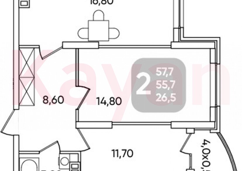 Продажа 2-комн. квартиры, 57.7 кв.м фото 4