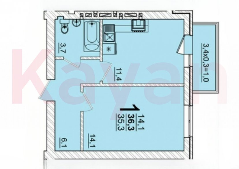 Продажа 1-комн. квартиры, 35 кв.м фото 8