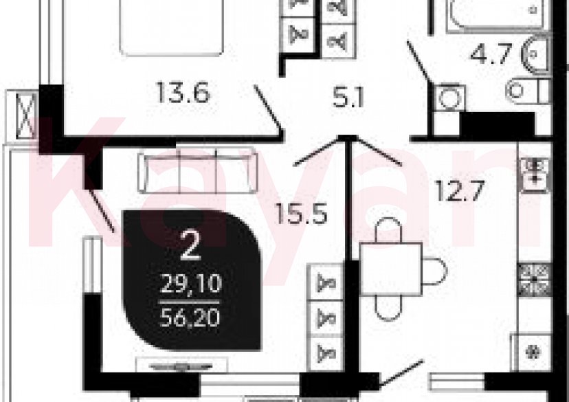 Продажа 2-комн. квартиры, 53.5 кв.м фото 0