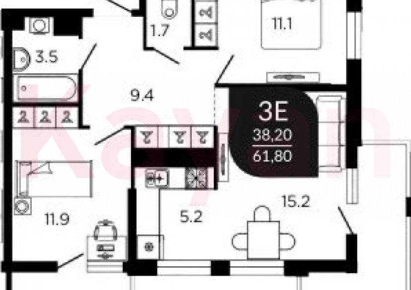 Продажа 3-комн. квартиры, 59.7 кв.м фото 0 Продажа 3-комн. квартиры, 59.7 кв.м фото 0