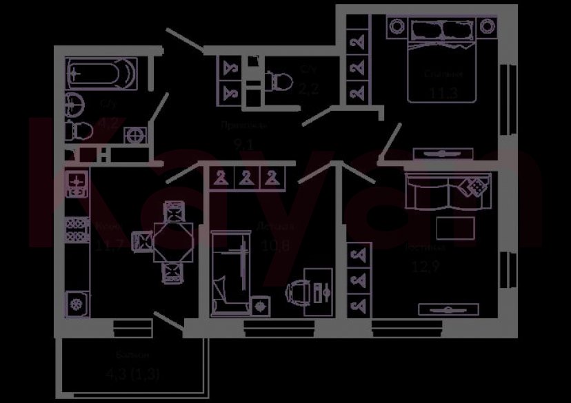 Продажа 3-комн. квартиры, 62.6 кв.м фото 0 Продажа 3-комн. квартиры, 62.6 кв.м фото 0