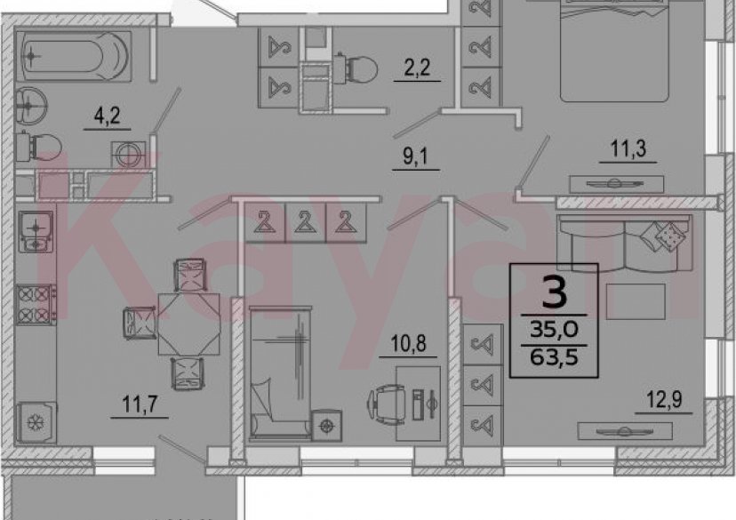 Продажа 3-комн. квартиры, 62.2 кв.м фото 0 Продажа 3-комн. квартиры, 62.2 кв.м фото 0