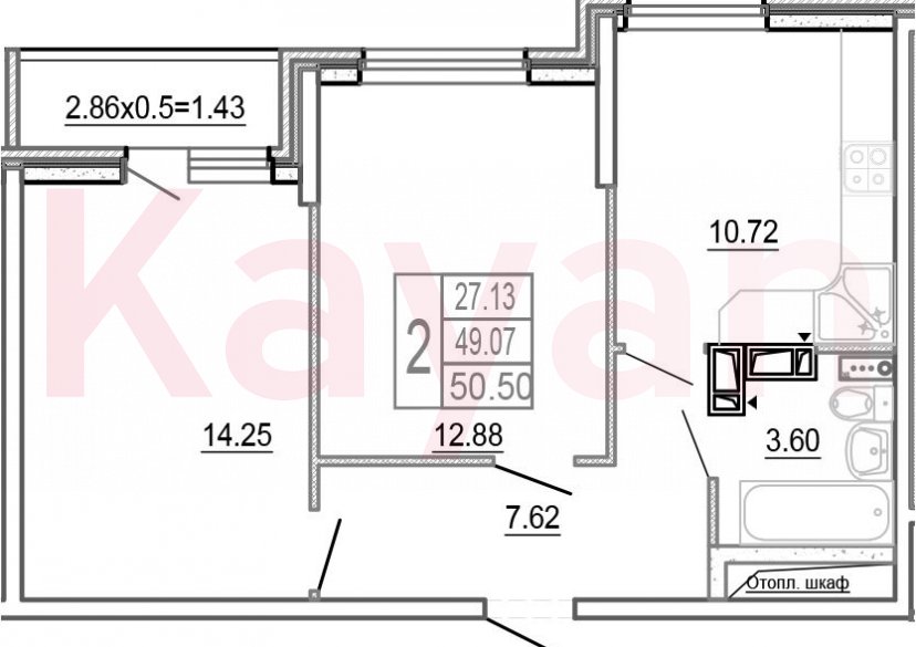 Продажа 2-комн. квартиры, 49.07 кв.м фото 0