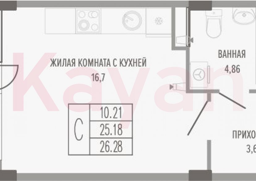Продажа студии, 25.18 кв.м фото 0