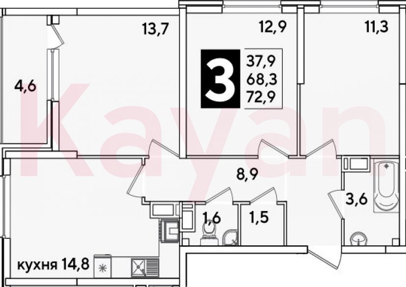 Продажа 3-комн. квартиры, 68.3 кв.м фото 0