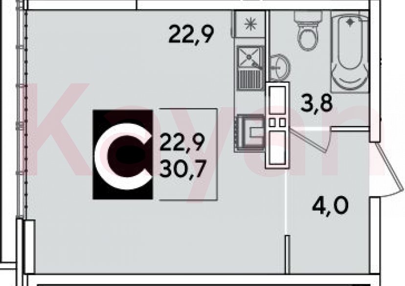 Продажа студии, 30.7 кв.м фото 0