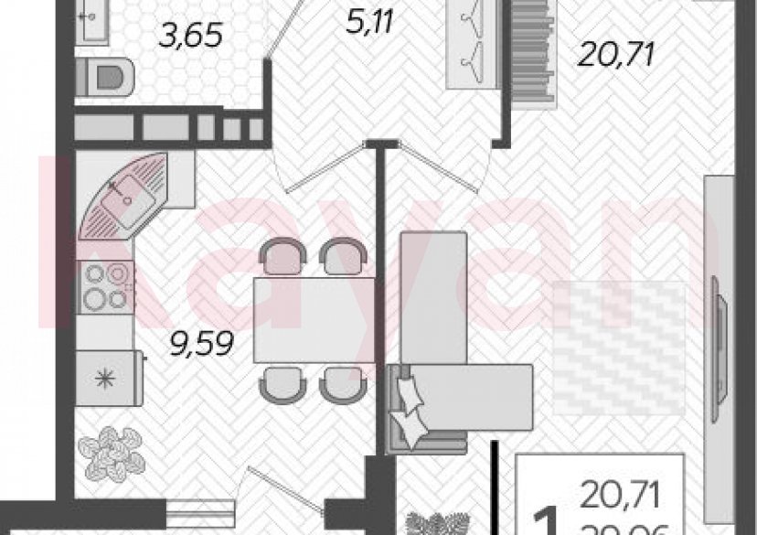 Продажа 1-комн. квартиры, 39.06 кв.м фото 0 Продажа 1-комн. квартиры, 39.06 кв.м фото 0