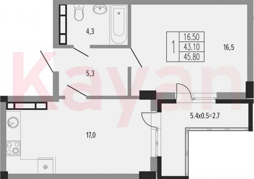 Продажа 1-комн. квартиры, 43.1 кв.м фото 0 Продажа 1-комн. квартиры, 43.1 кв.м фото 0