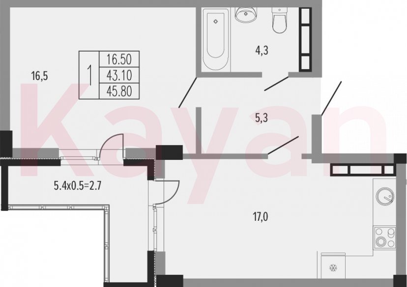 Продажа 1-комн. квартиры, 43.1 кв.м фото 0 Продажа 1-комн. квартиры, 43.1 кв.м фото 0