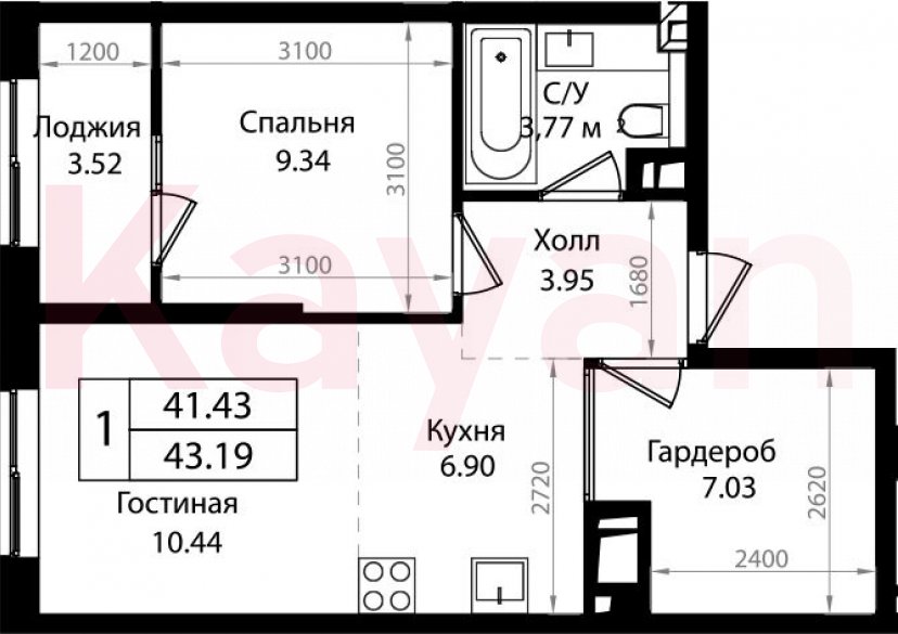 Продажа 2-комн. квартиры, 41.43 кв.м фото 0