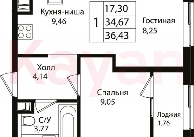 Продажа 2-комн. квартиры, 34.67 кв.м фото 0