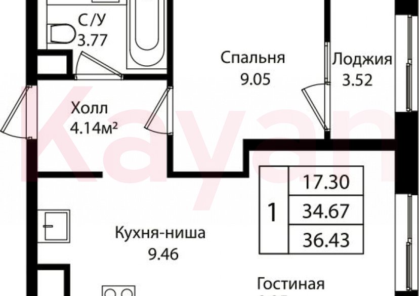 Продажа 2-комн. квартиры, 34.67 кв.м фото 0