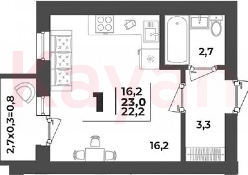 Продажа студии, 22.2 кв.м фото 0 Продажа студии, 22.2 кв.м фото 0