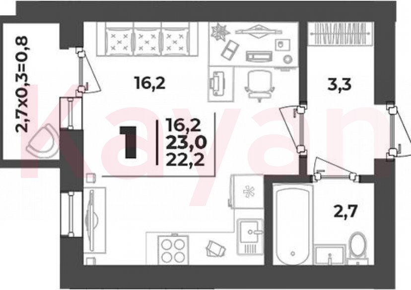 Продажа студии, 22.2 кв.м фото 0 Продажа студии, 22.2 кв.м фото 0