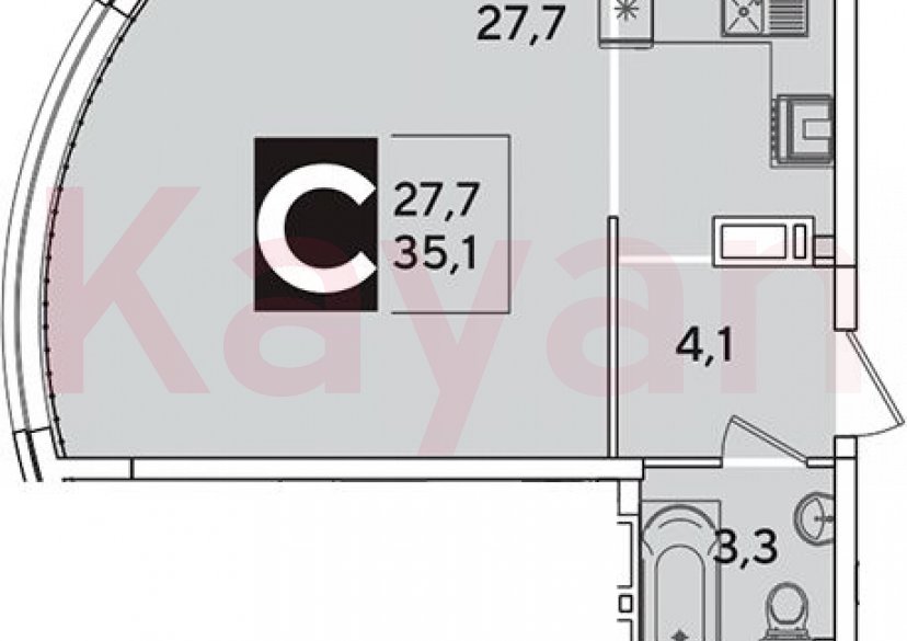 Продажа студии, 35.1 кв.м фото 0