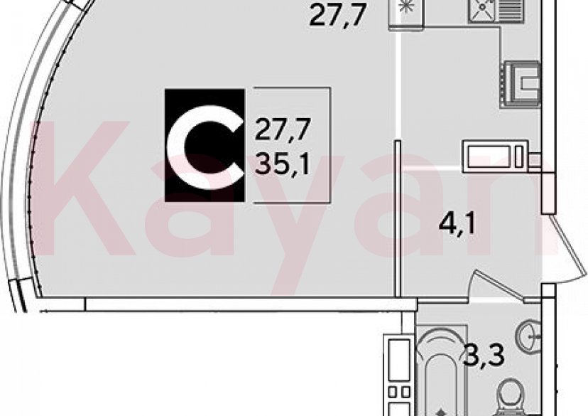 Продажа студии, 35.1 кв.м фото 0