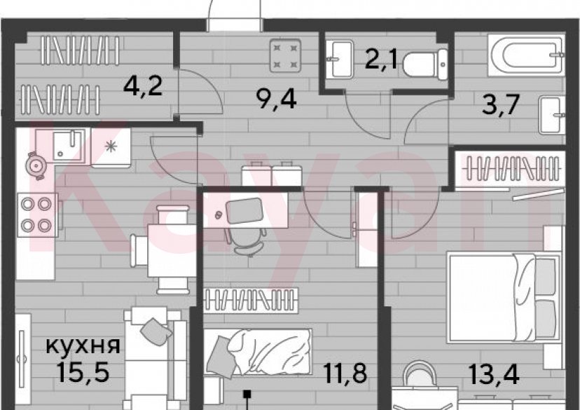 Продажа 2-комн. квартиры, 60.1 кв.м фото 0