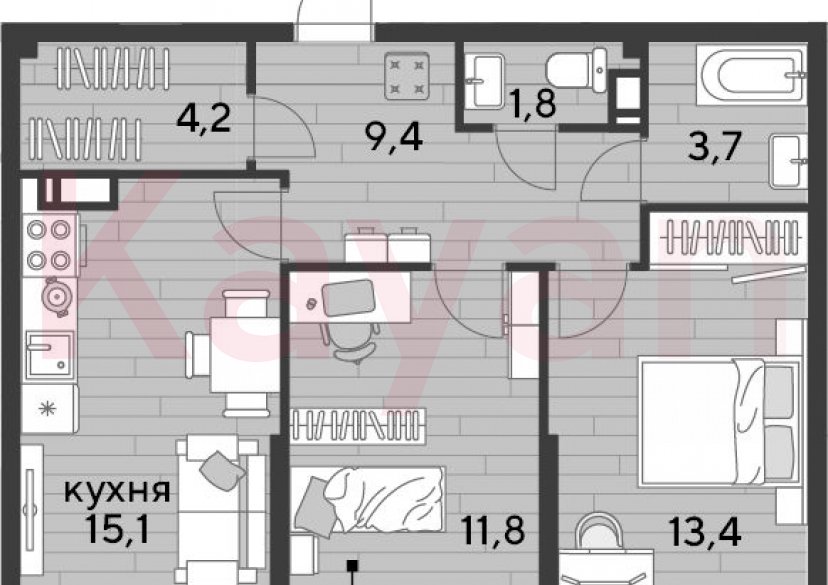 Продажа 2-комн. квартиры, 59.4 кв.м фото 0