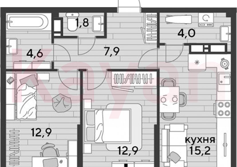 Продажа 2-комн. квартиры, 59.3 кв.м фото 0 Продажа 2-комн. квартиры, 59.3 кв.м фото 0