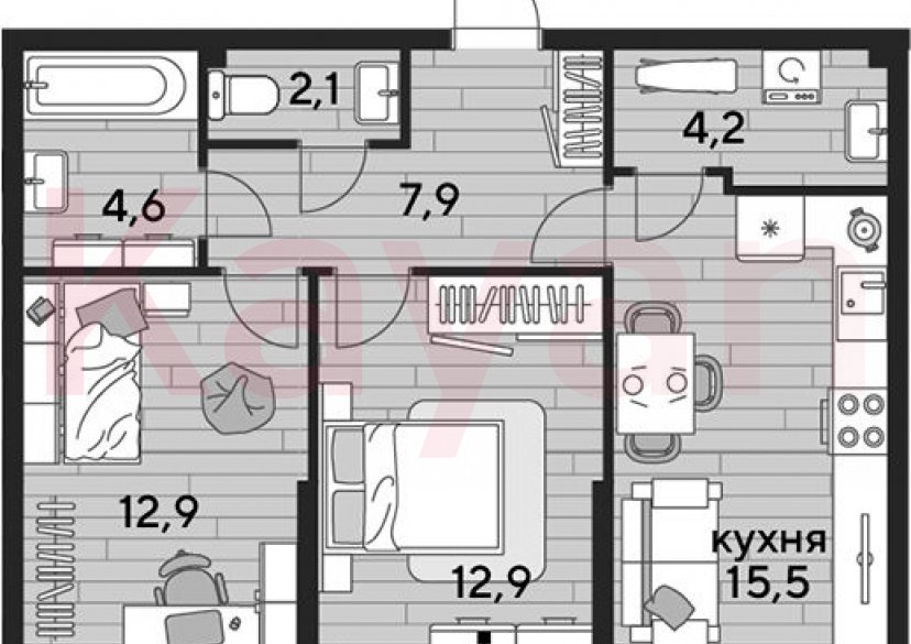 Продажа 2-комн. квартиры, 60.1 кв.м фото 0 Продажа 2-комн. квартиры, 60.1 кв.м фото 0