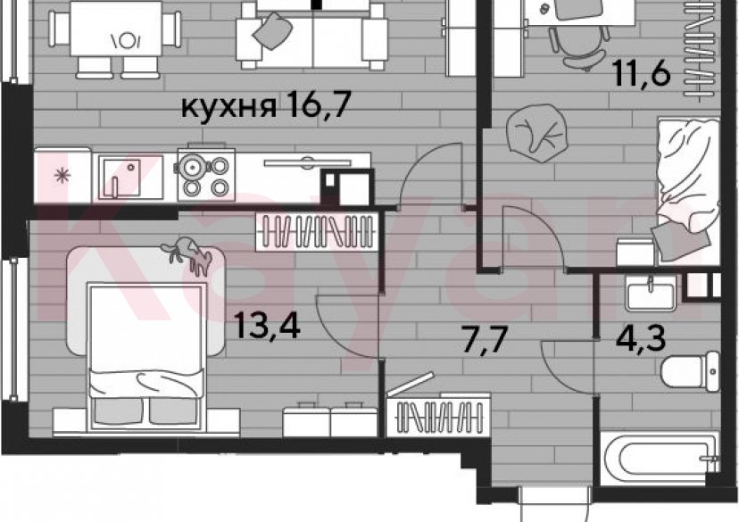 Продажа 2-комн. квартиры, 53.7 кв.м фото 0 Продажа 2-комн. квартиры, 53.7 кв.м фото 0