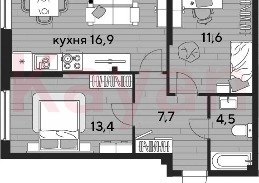 Продажа 2-комн. квартиры, 54.1 кв.м фото 0 Продажа 2-комн. квартиры, 54.1 кв.м фото 0