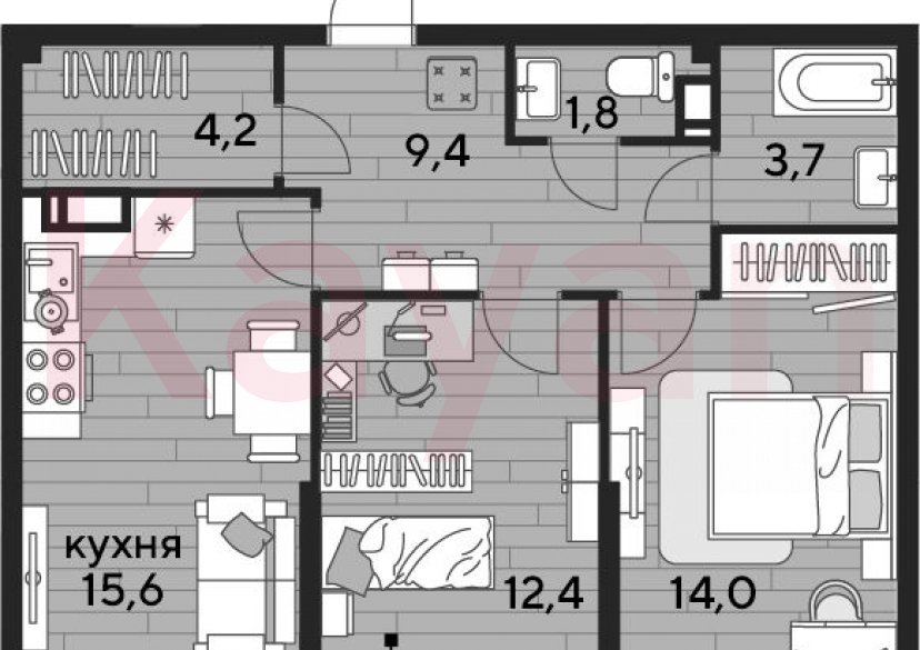 Продажа 2-комн. квартиры, 61.1 кв.м фото 0
