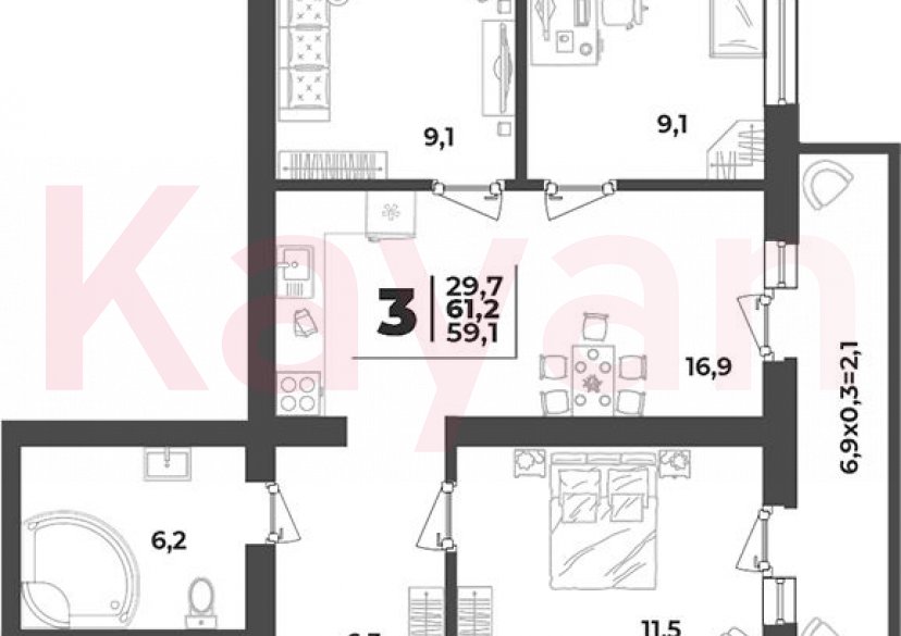 Продажа 4-комн. квартиры, 59.1 кв.м фото 0