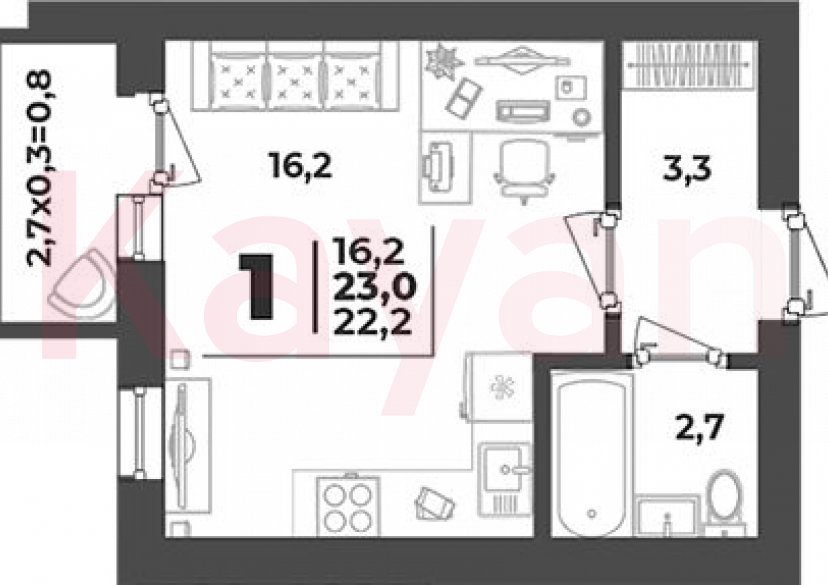 Продажа студии, 22.2 кв.м фото 0 Продажа студии, 22.2 кв.м фото 0