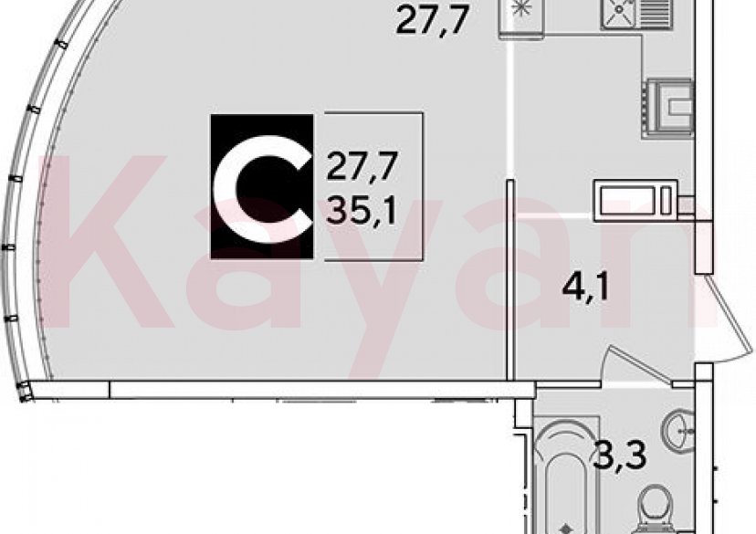 Продажа студии, 35.1 кв.м фото 0