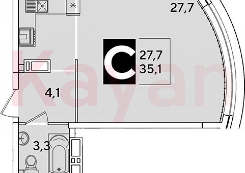 Продажа студии, 35.1 кв.м фото 0