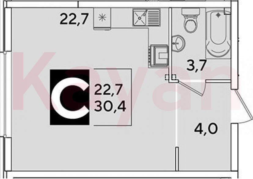 Продажа студии, 30.4 кв.м фото 0