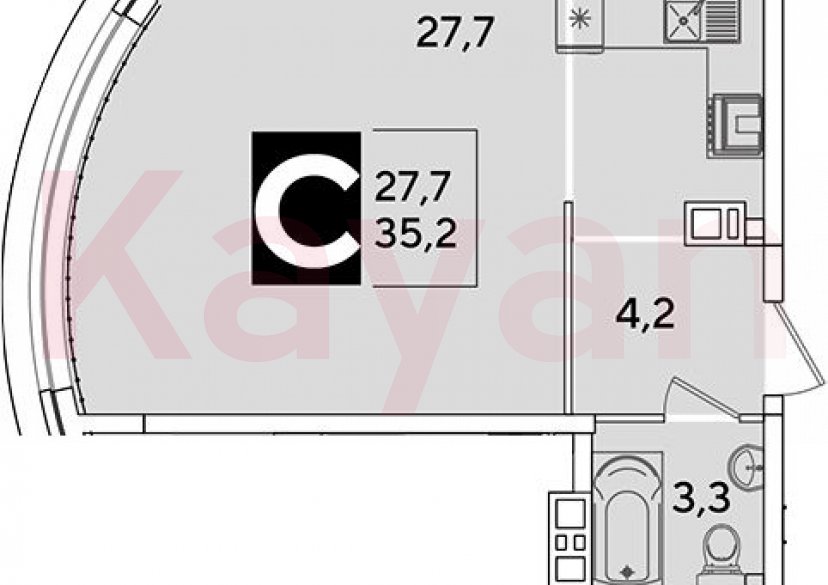 Продажа студии, 35.2 кв.м фото 0