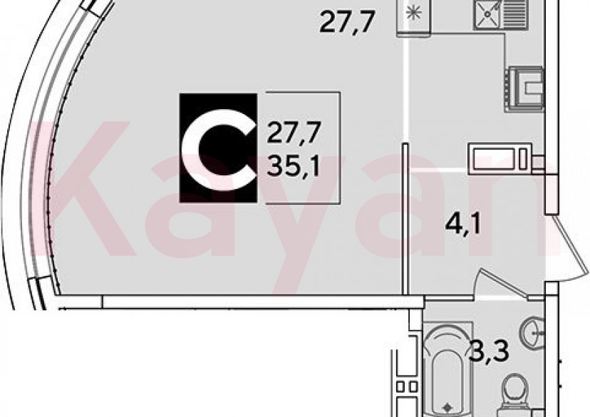 Продажа студии, 35.1 кв.м фото 0 Продажа студии, 35.1 кв.м фото 0