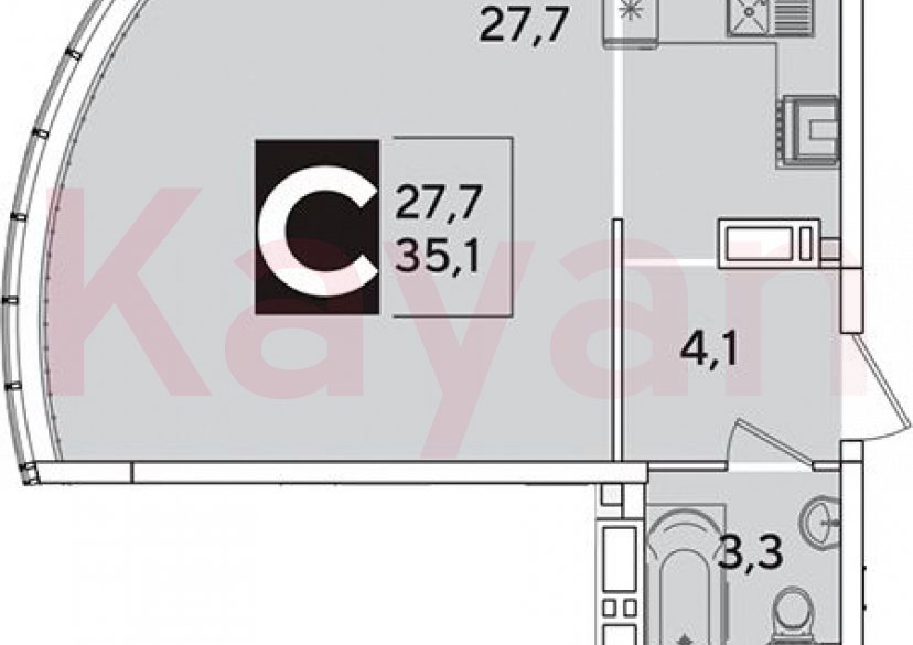 Продажа студии, 35.1 кв.м фото 0