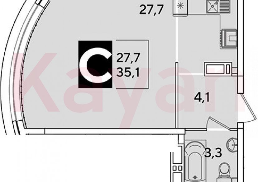 Продажа студии, 35.1 кв.м фото 0 Продажа студии, 35.1 кв.м фото 0
